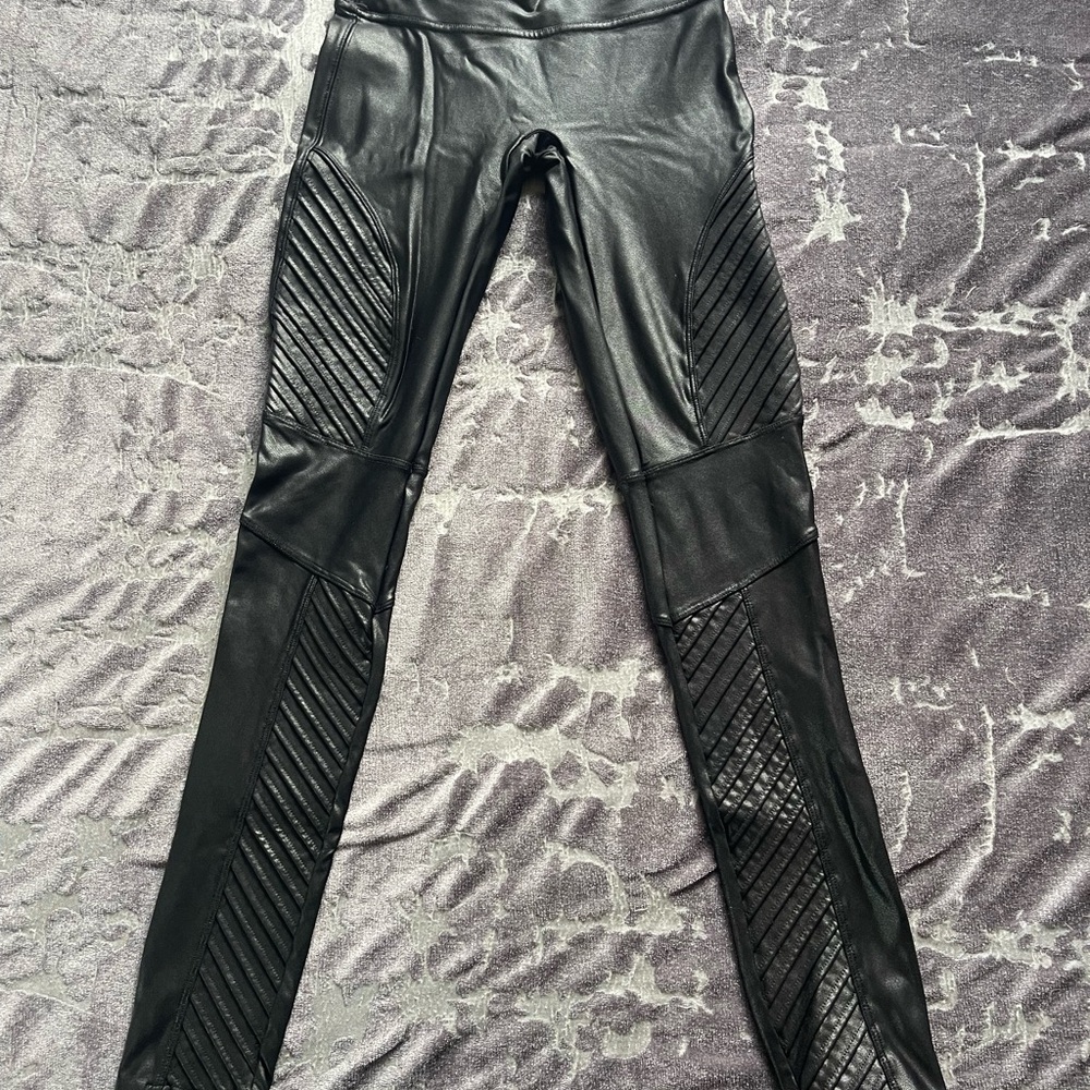 SPANX Faux Leather Moto Leggings Black Small Petite S/P